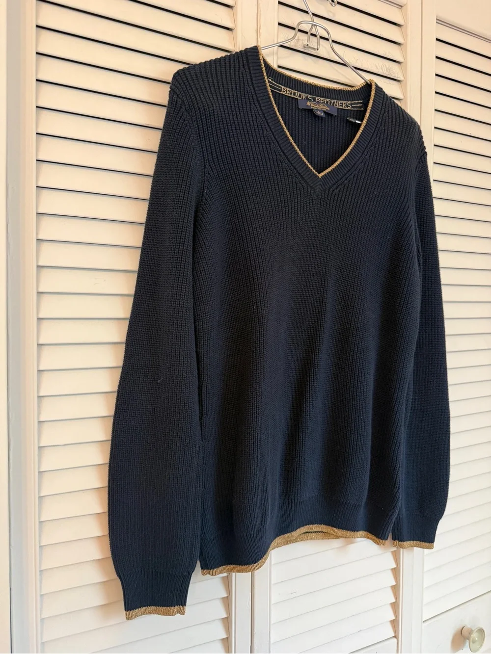 Brooks Brothers Womens Preppy Navy Blue Gold Sweater Country Club Old Money